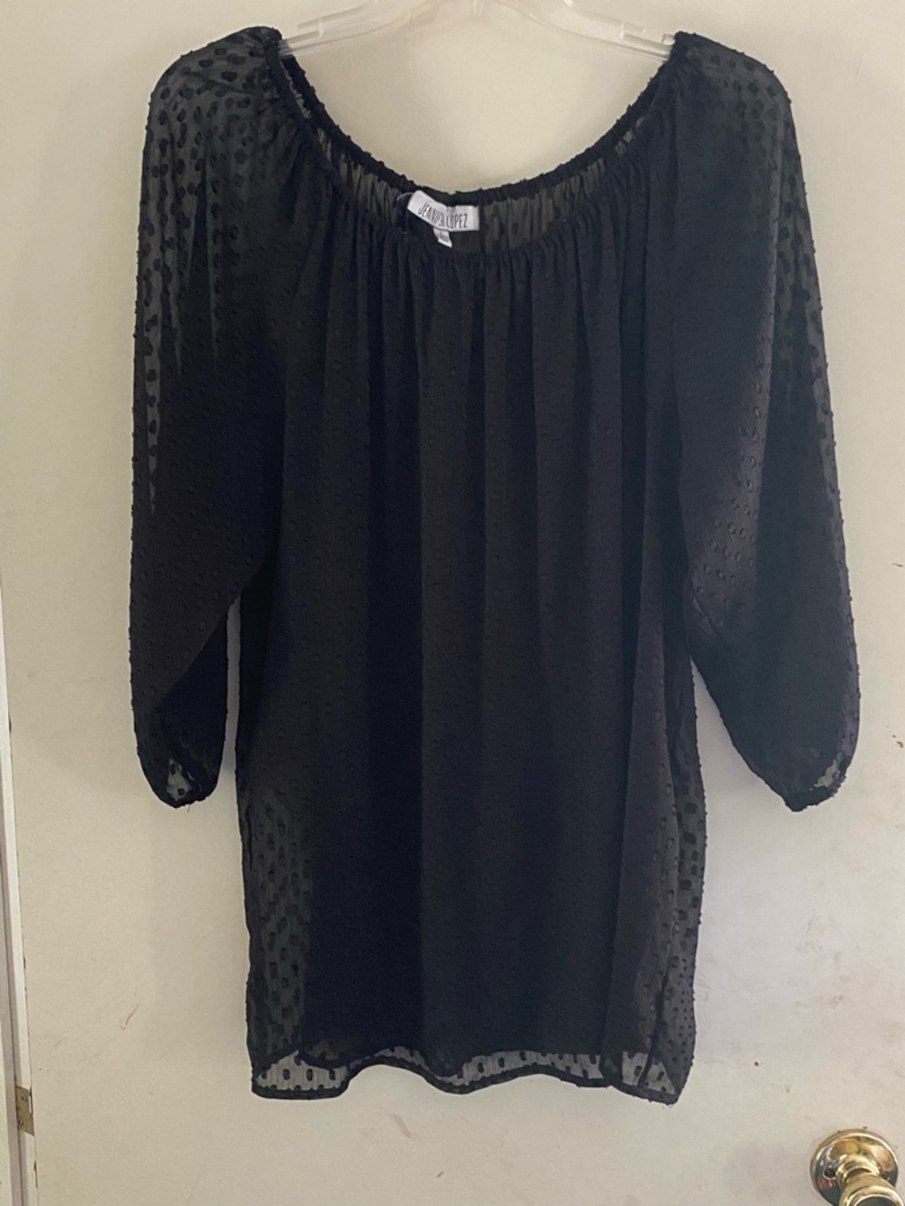 Black Swiss Dot Sheer Peasant Blouse